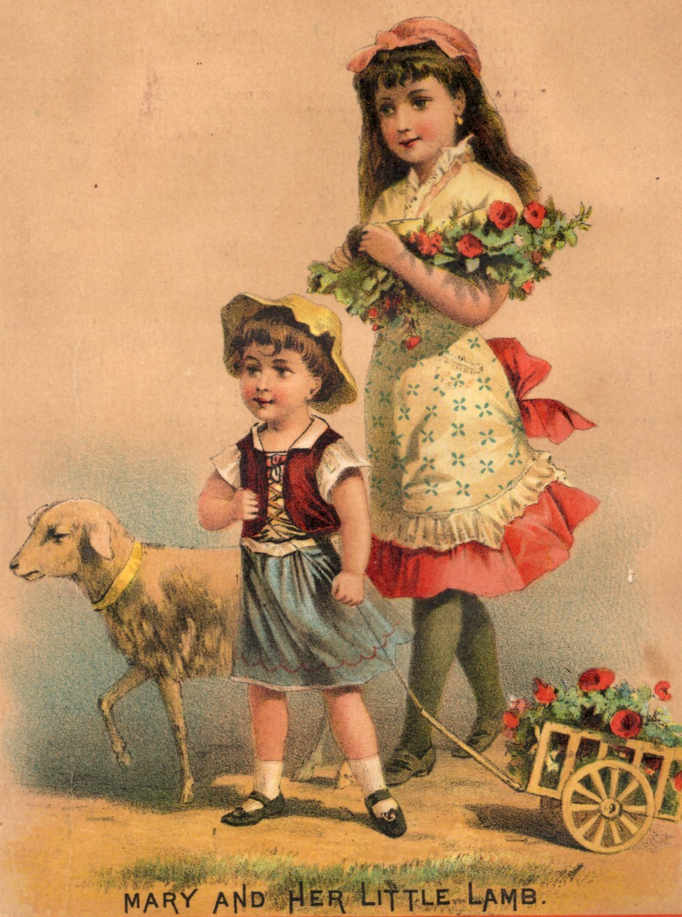 1880-90s - Mary and Her Little Lamb Large Victorian Trade Card - XL2T