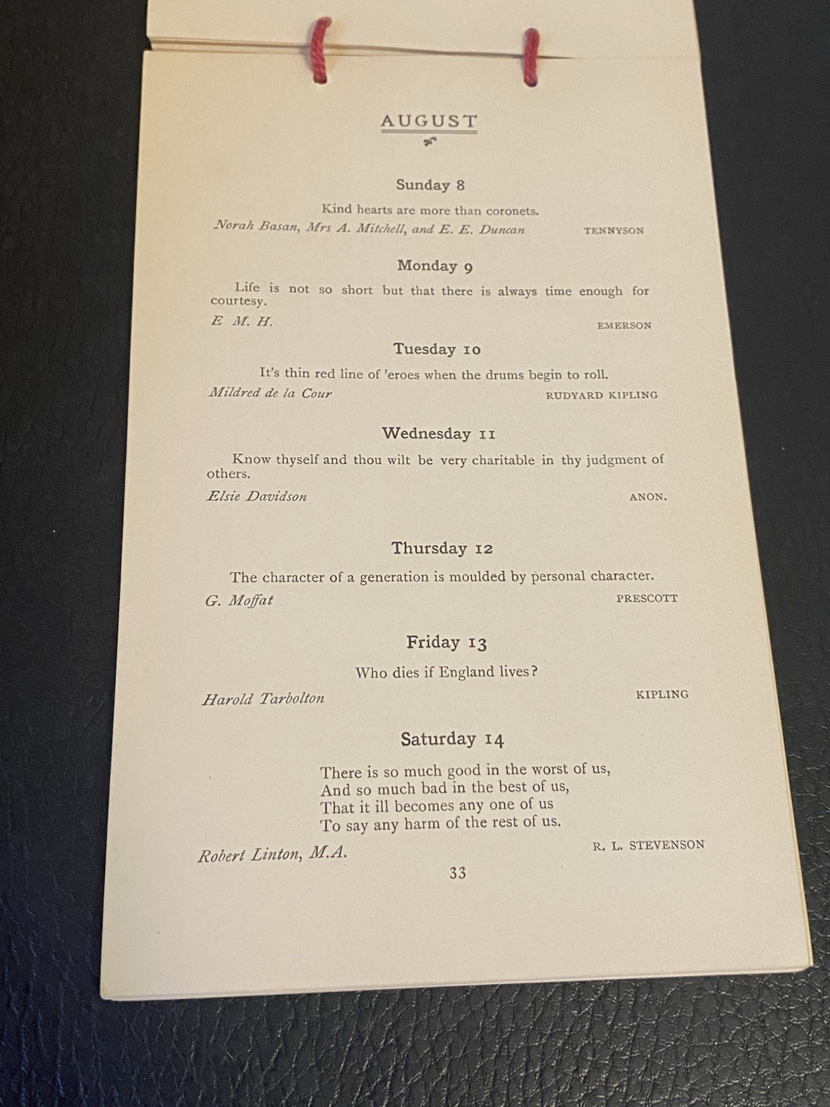 1915 BRITISH WWI WAR CALENDAR FOR SAILORS SOLDIERS CHRISTMAS FUND QUOTATIONS