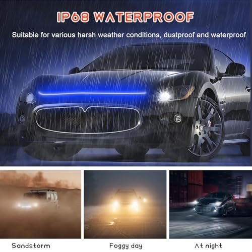 Car Hood Light Strip Flexible DRL Dynamic Scan Start up Hoodbeam 71 Inches Blue