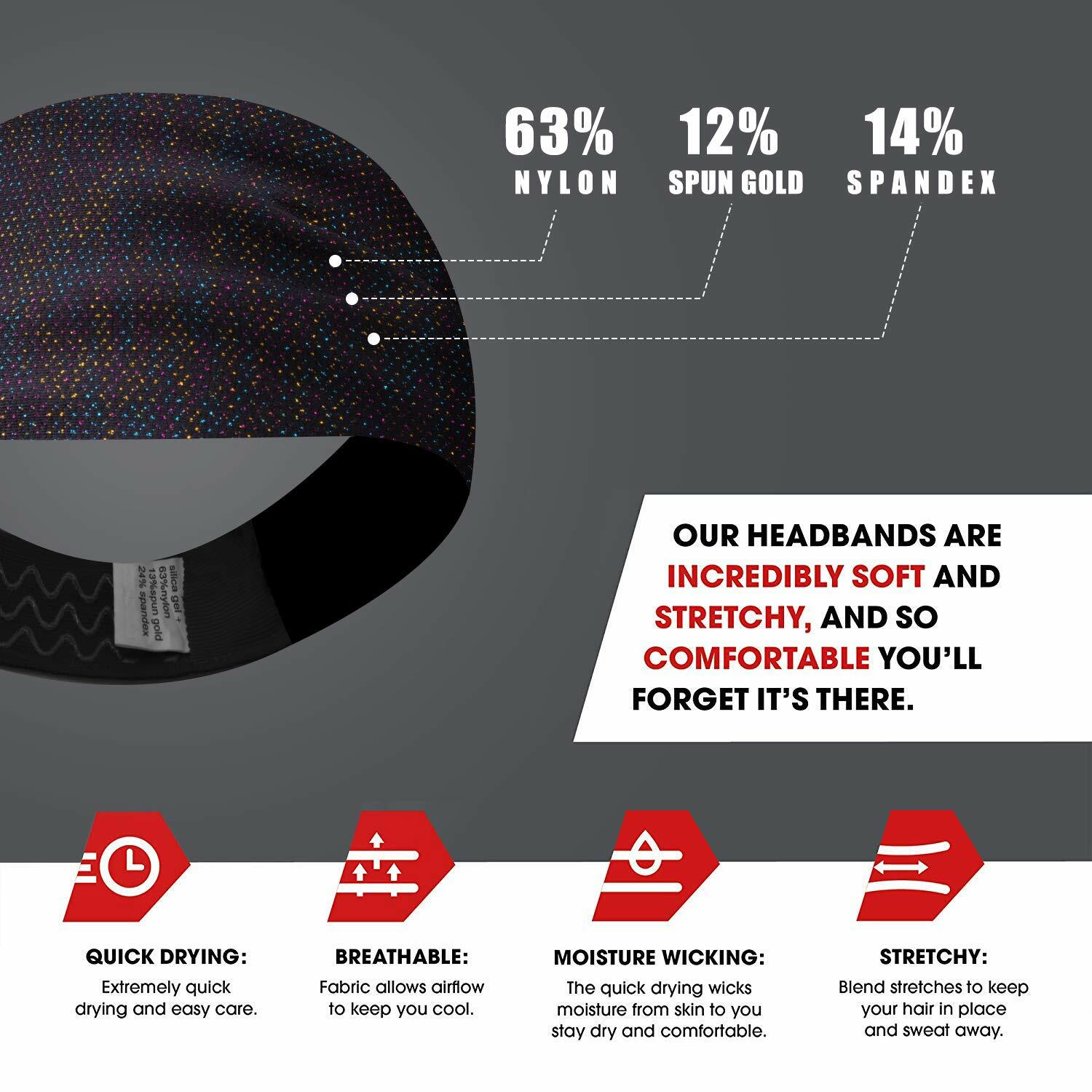 Workout Fitness Headbands for Women Men Wide Hair Band Non-Slip Sport Head Bands