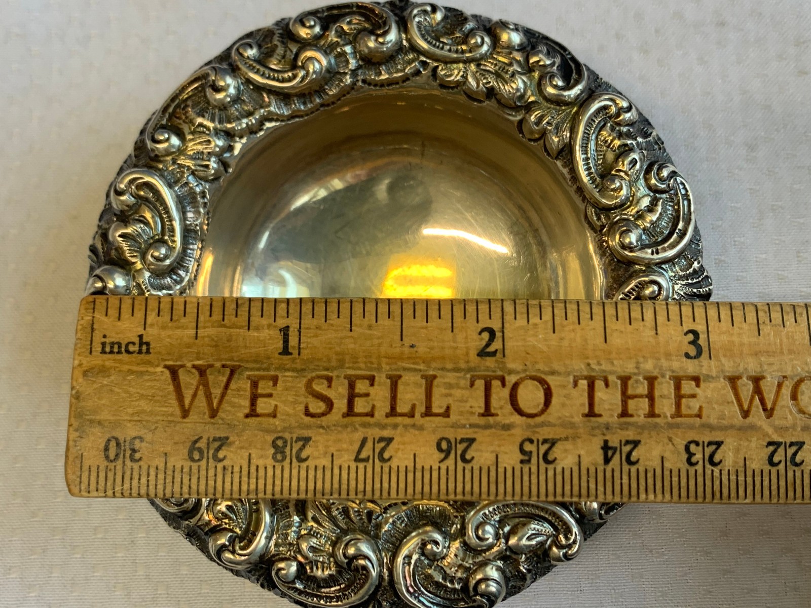 Antique Sterling Silver Condiment Dish Master Salt Cellar 37.03g Floral Repousse