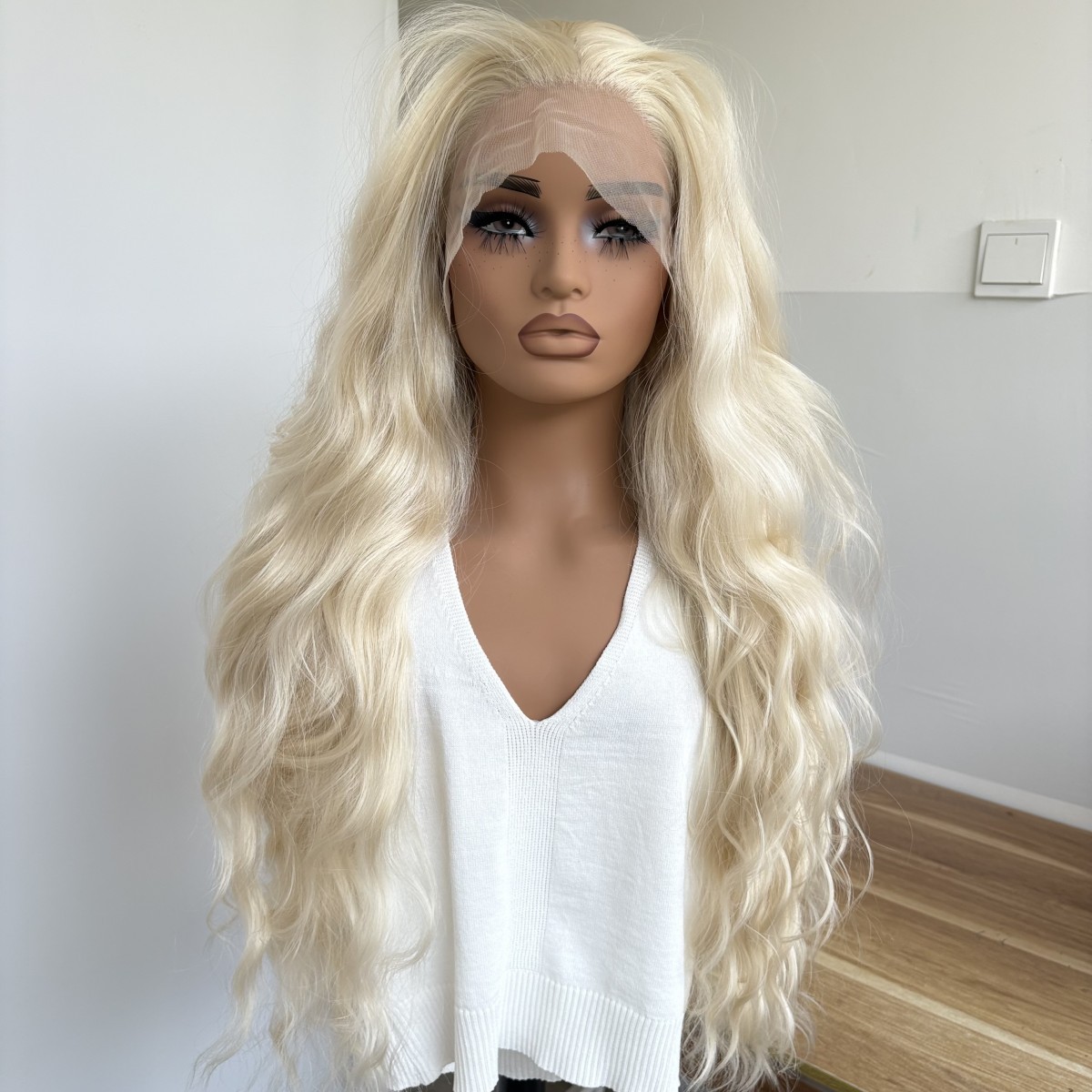 Platinum blonde Long Wavy HD Lace Front Wig Synthetic Hair Heat Resistant