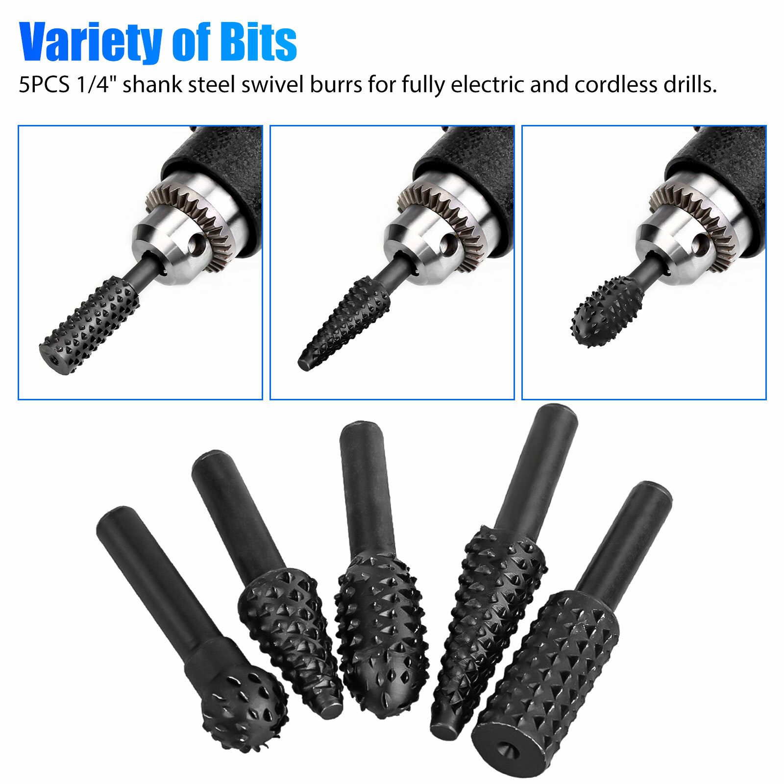 5PCS 1/4'' Drill Bit Set Cutting Tools for Woodworking Knife Wood Carving Tool