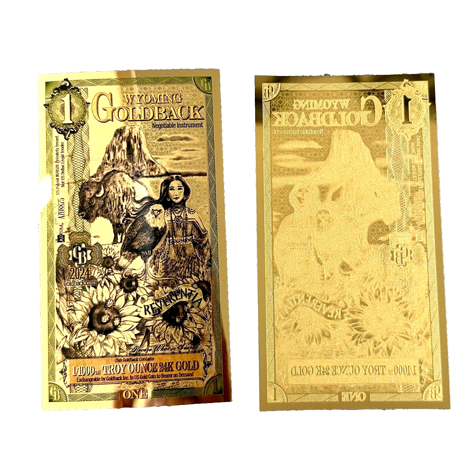 1 Wyoming Goldback Aurum Gold Foil Note 1/1000 oz 24kt .999 Fine GOLD