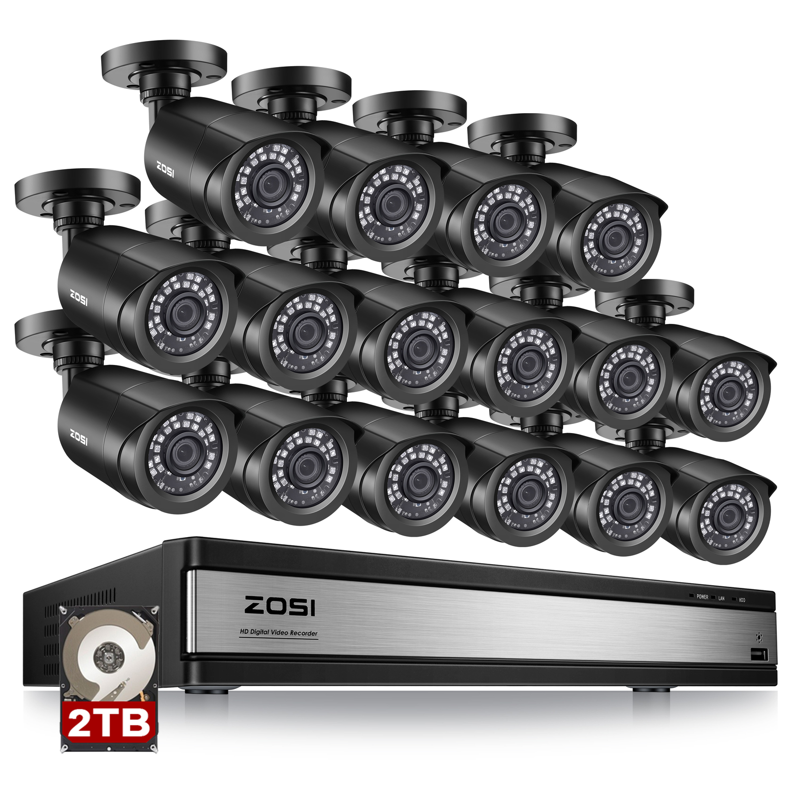 ZOSI 16CH 5mp lite Surveillance Security Camera System HDMI DVR 1080P Outdoor
