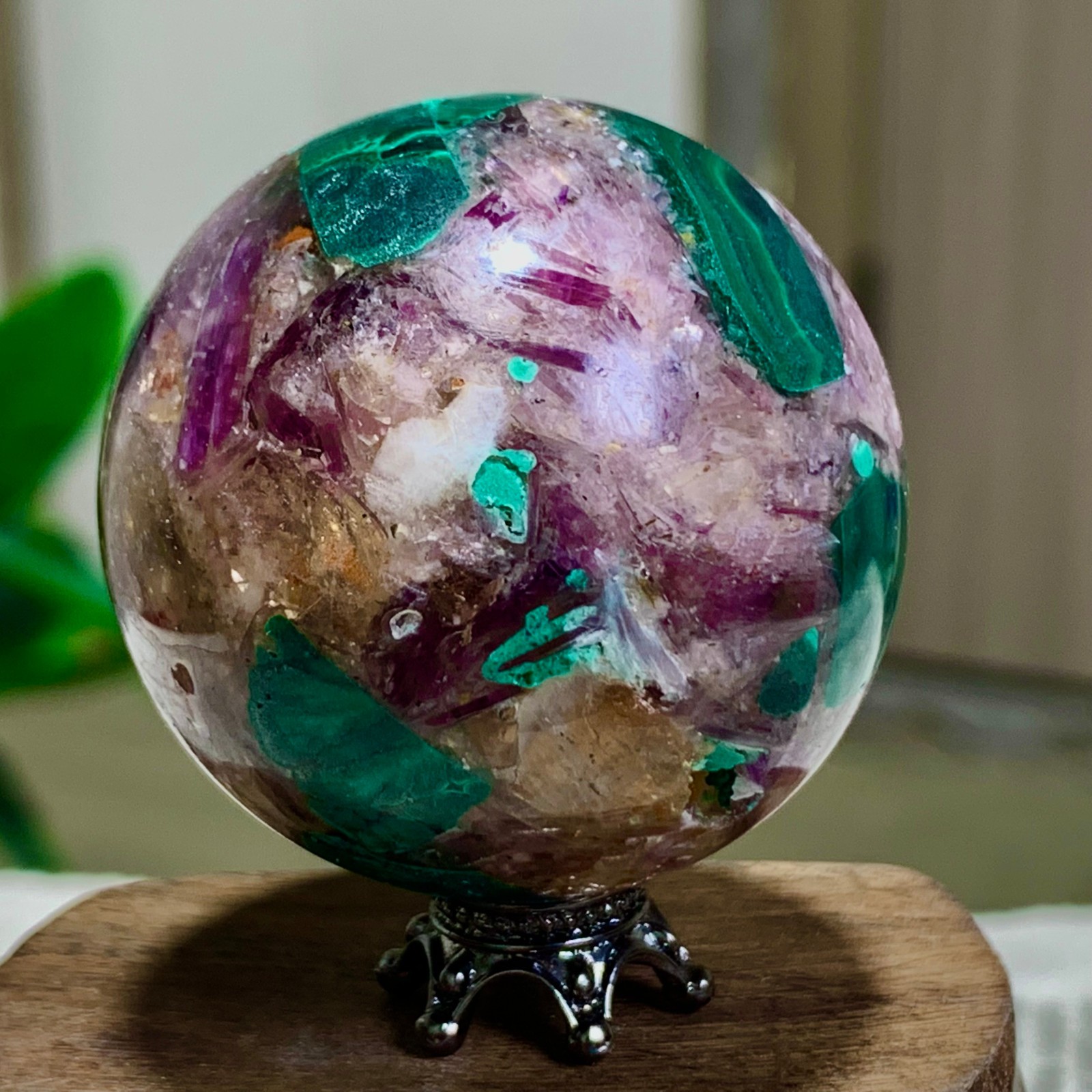 95G Newly discovered rare malachite purple mica symbiotic sphere restoration