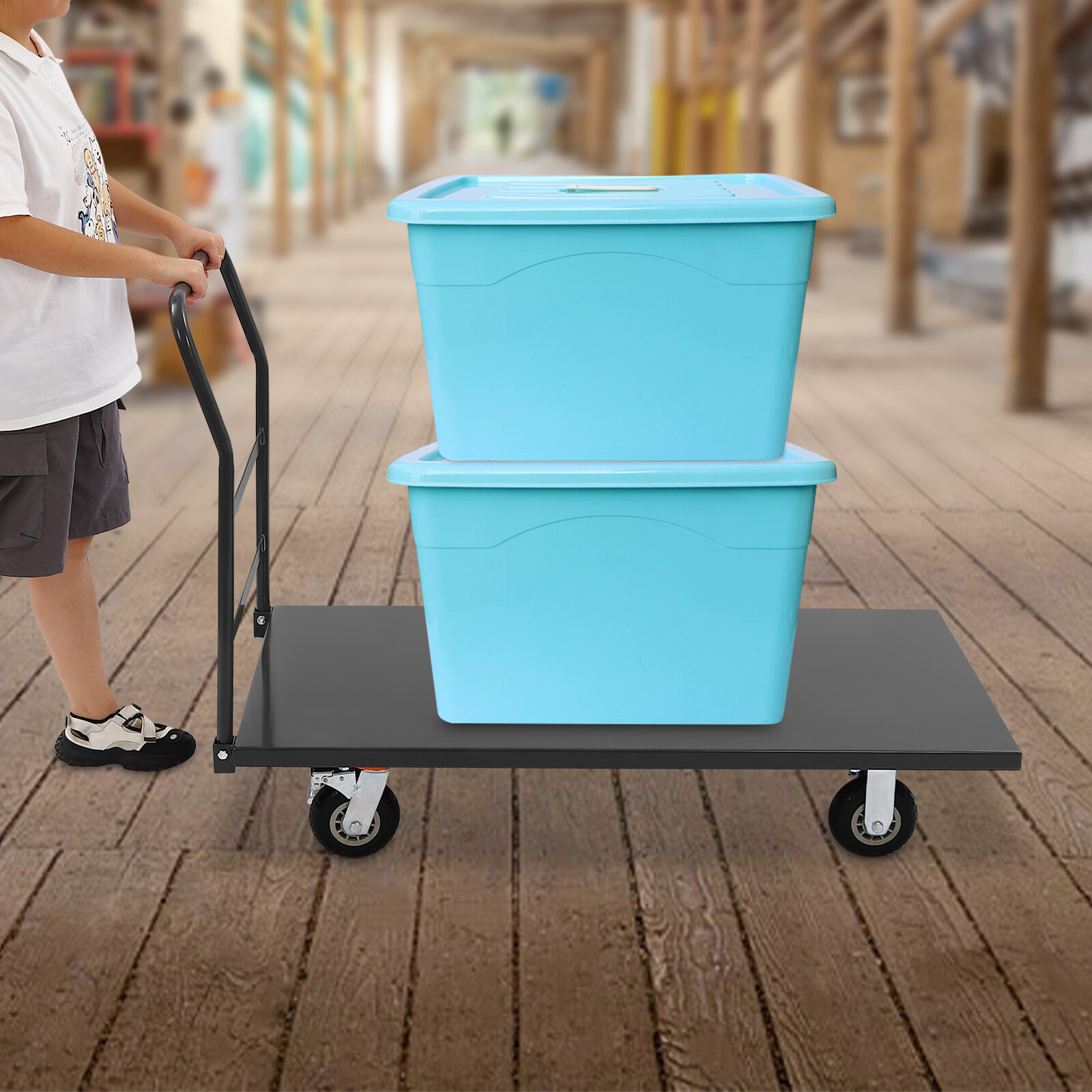 2000Lbs Platform Cart Dolly Industrial Flat Dolly Cart Hand Truck Trolley Heavy