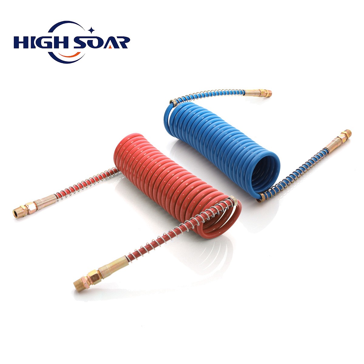 15FT Air Brake Line Coil Assembly Nylon Red & Blue Brass Fittings Semi Truck