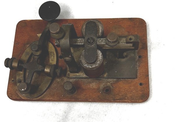 telegraph key Morse code wood metal brass steel antique original