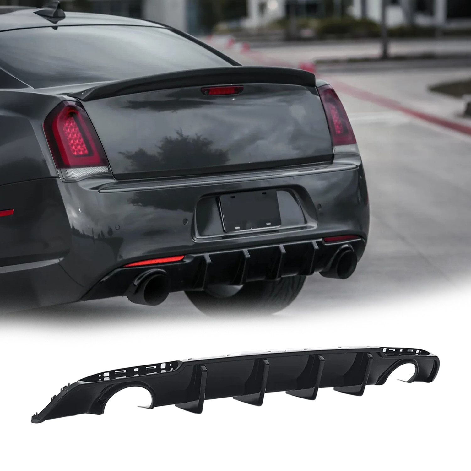 For 2015-2023 Chrysler 300 SRT Bumper Lip Gloss Black Dual Exhaust Rear Diffuser