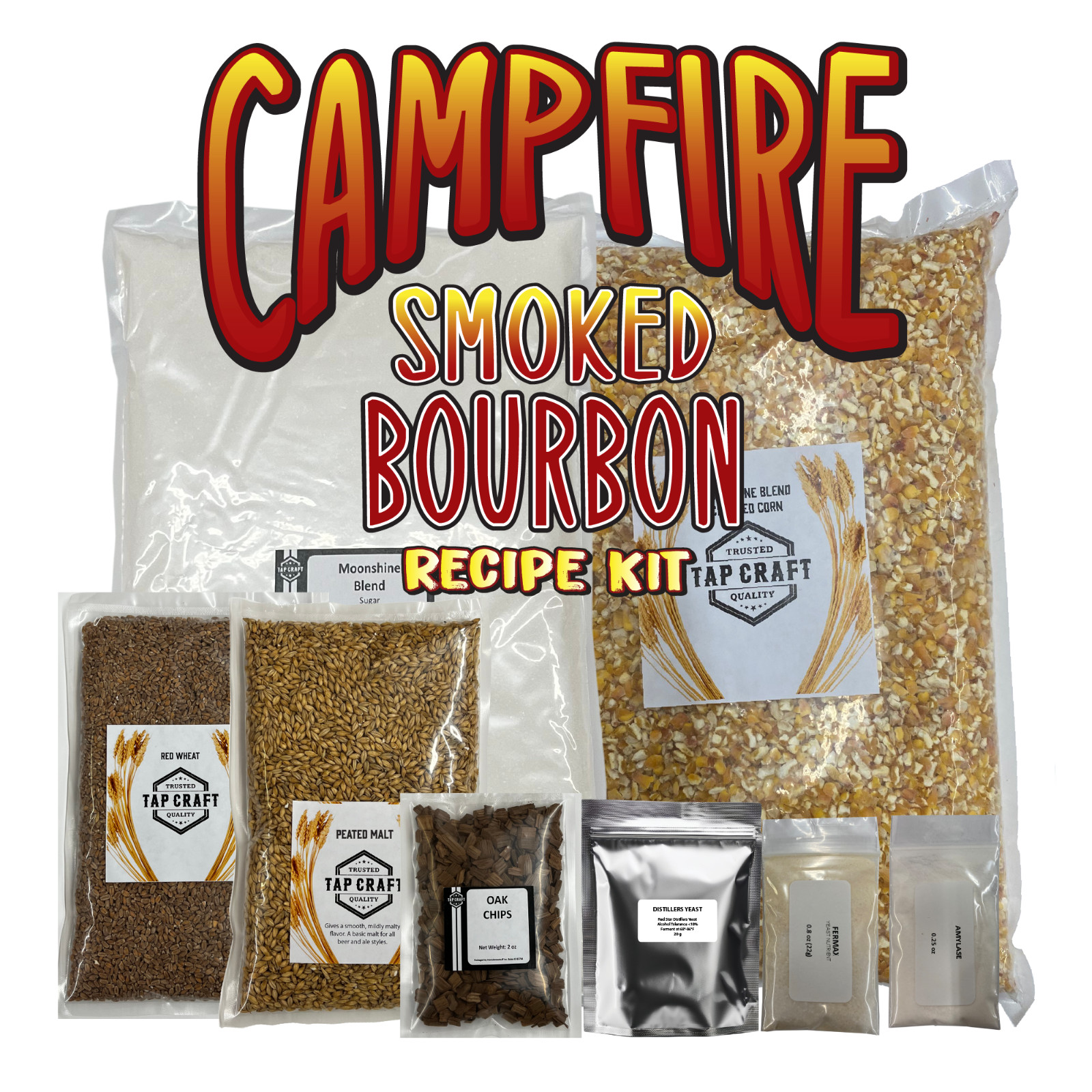 Campfire Bourbon-Style Whiskey Recipe Kit – Corn & Smoky Peated Malt Mash