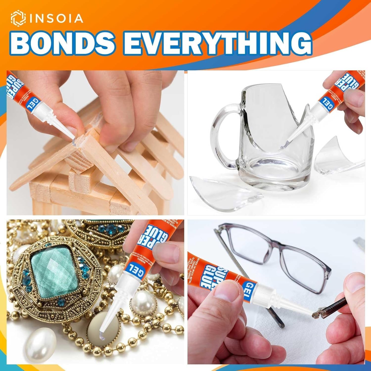 Super Glue Gel Clear Non-Drip, 24 X 3G All Purpose Strong Adhesive Ca Glue Quick