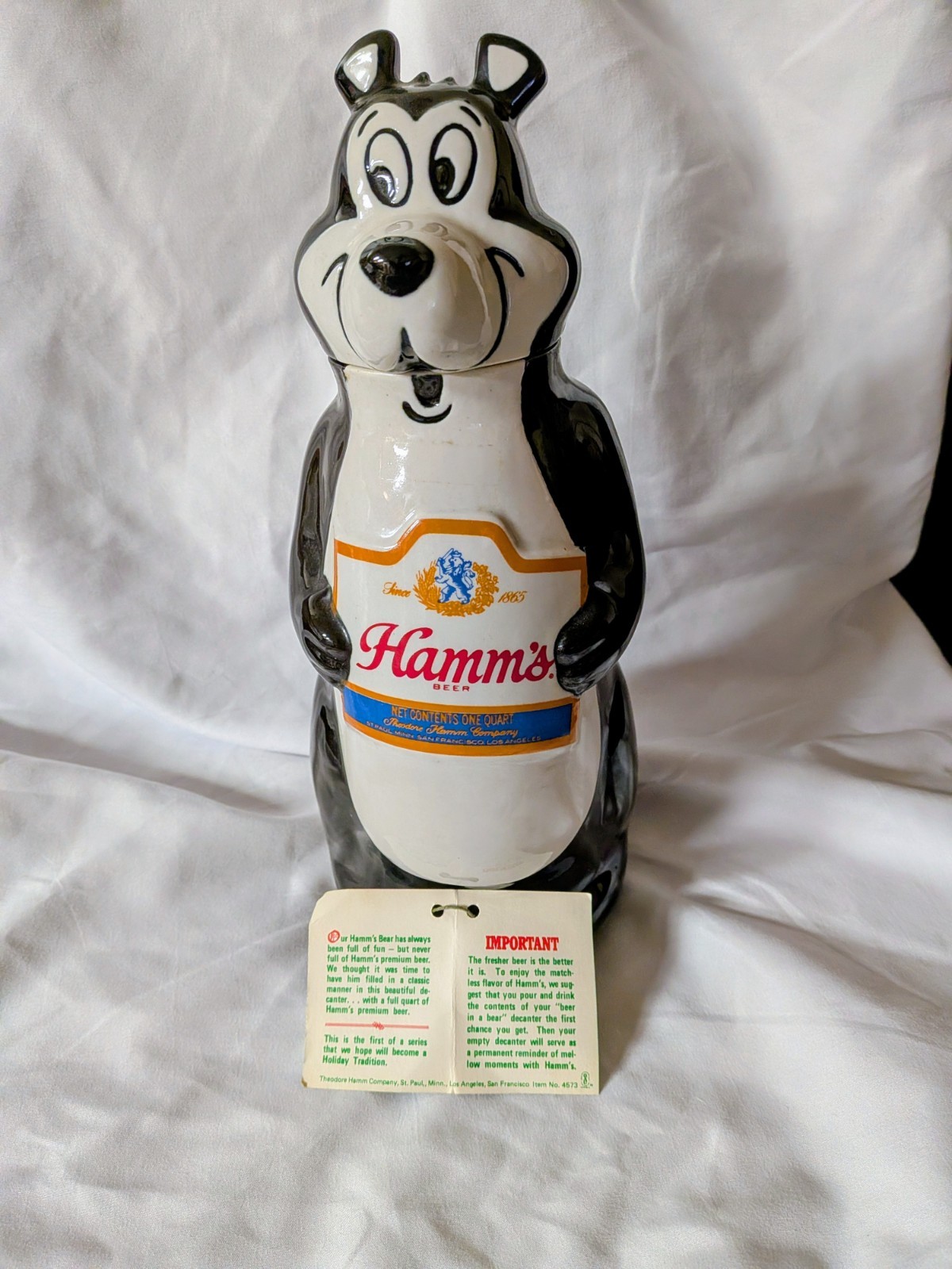 Vintage Hamm's Beer Bear Decanter - 1972 11" Growler Bottle