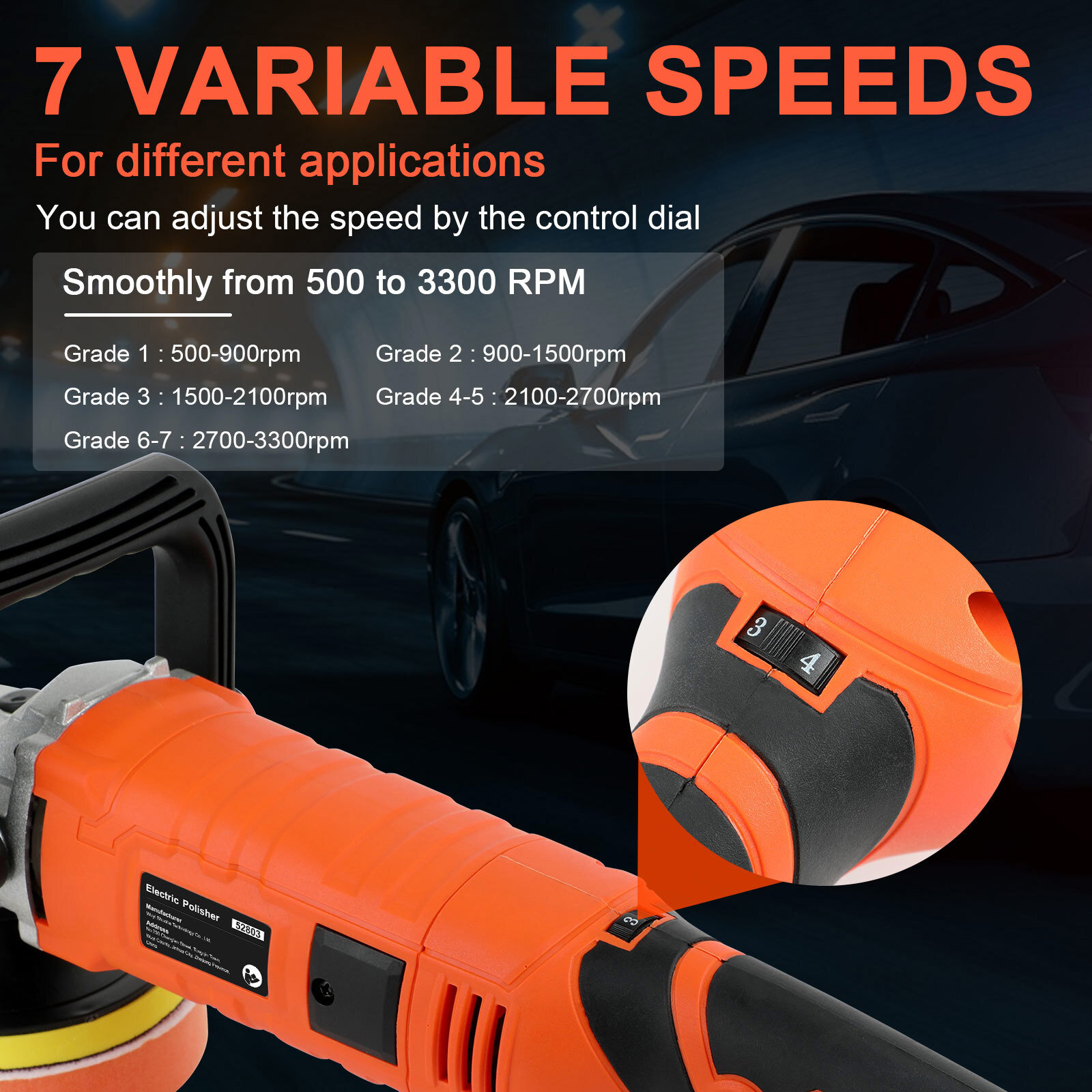 Car Buffer Polisher Waxer 7-Speed Rotary 5"6"+7" Backing Plate Polishing Machine