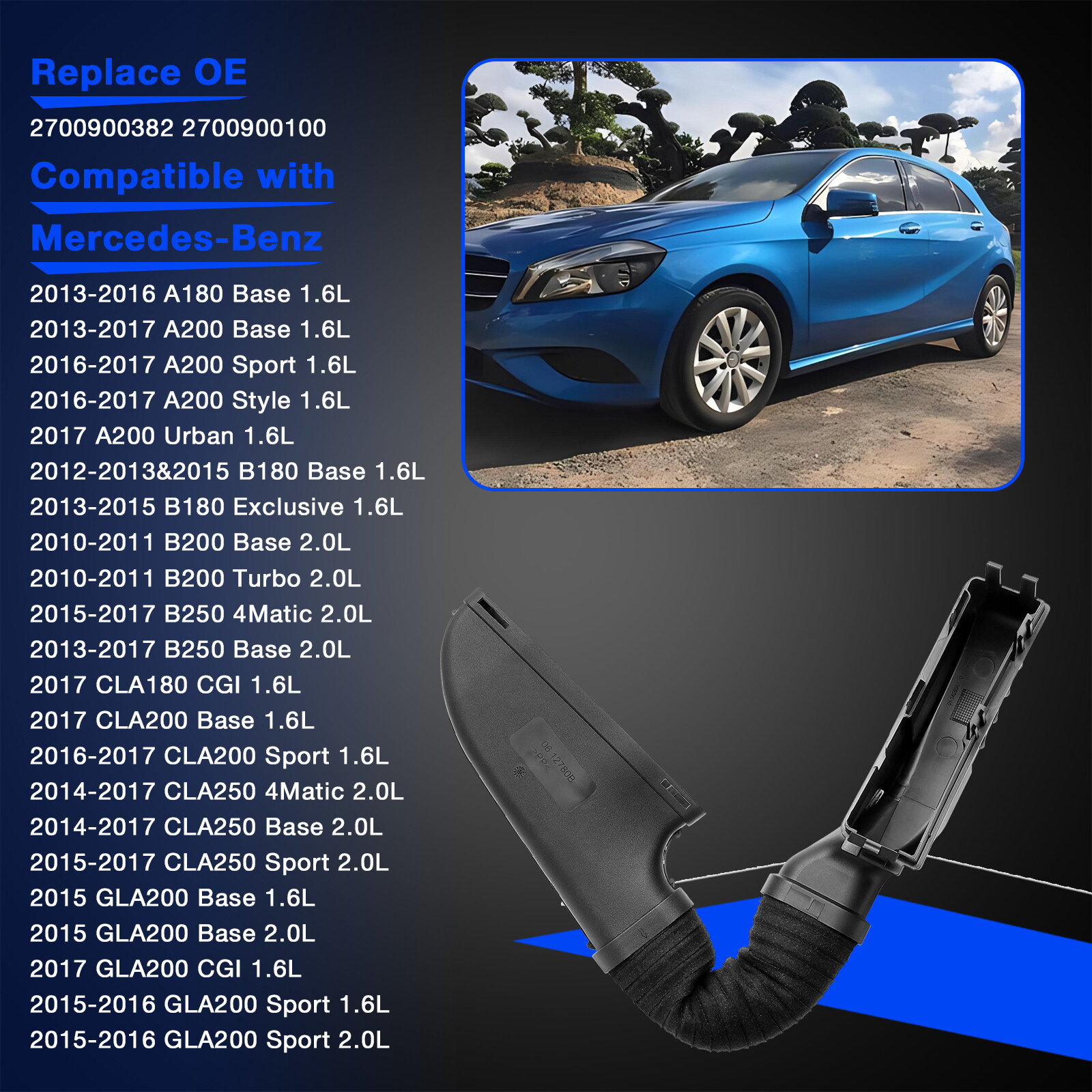 Engine Air Cleaner Intake Hose Tube For 2014-2020 Mercedes-Benz GLA250 CLA250