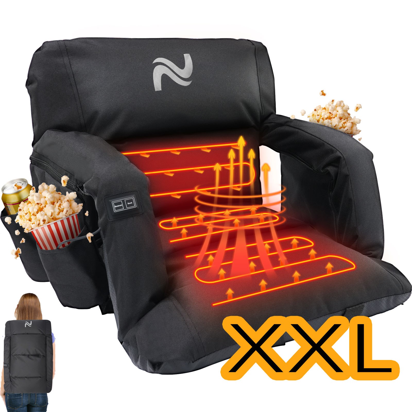 NAIZEA Heated Stadium Seat with Back Support, Sofa Style 5" Thick Bleacher Chair