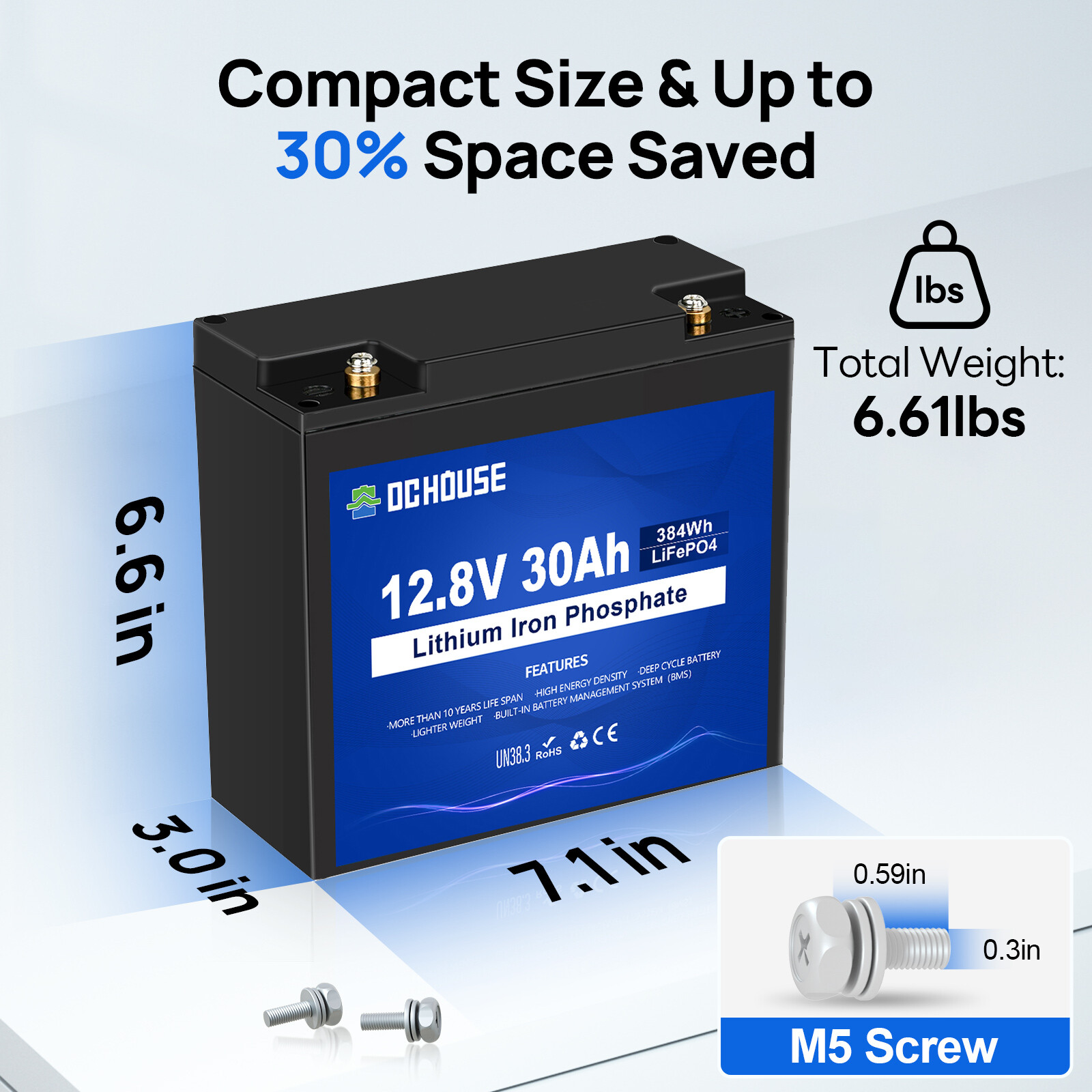 12V 30Ah LiFePO4 Lithium Battery BMS Deep Cycles Fish Finder Trolling Motor Boat