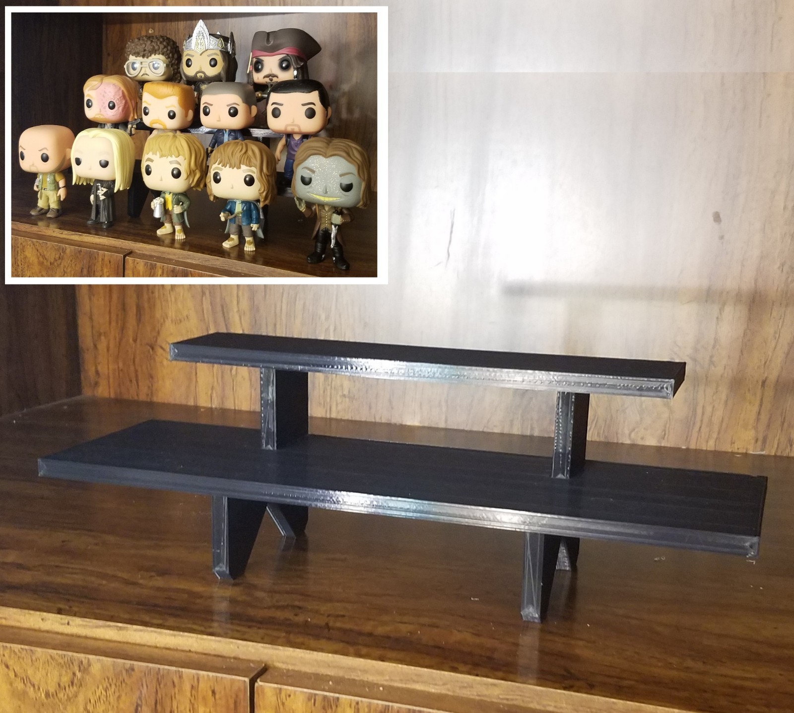 12 inch - 2-Tier Black Riser Display Stand Shelf - For Small Such as Funko Pops