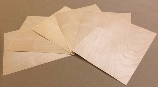 Birch Wood Veneer, Raw/Unbacked - Pack of 3 - 9" x 9" x 0.024" Sheets