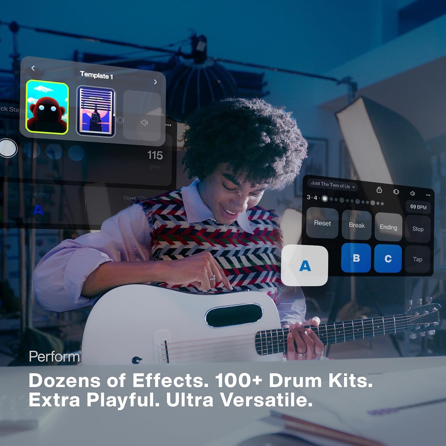 LAVA 36" Acoustic Smart Electric Guitar with 6 Strings, Nightfall & Frost White