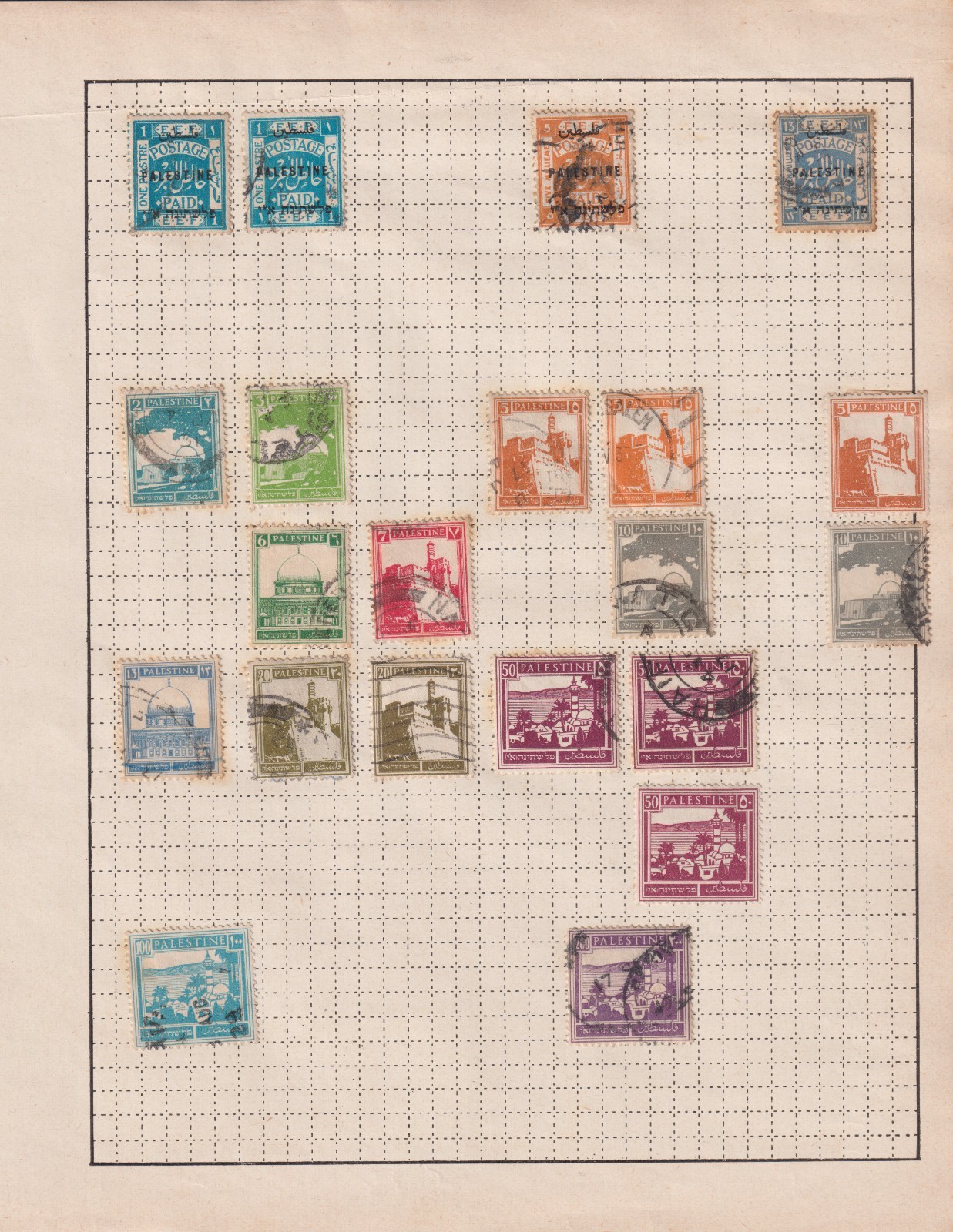 British Palestine Stamps on 3 Pages - Mixed Condition