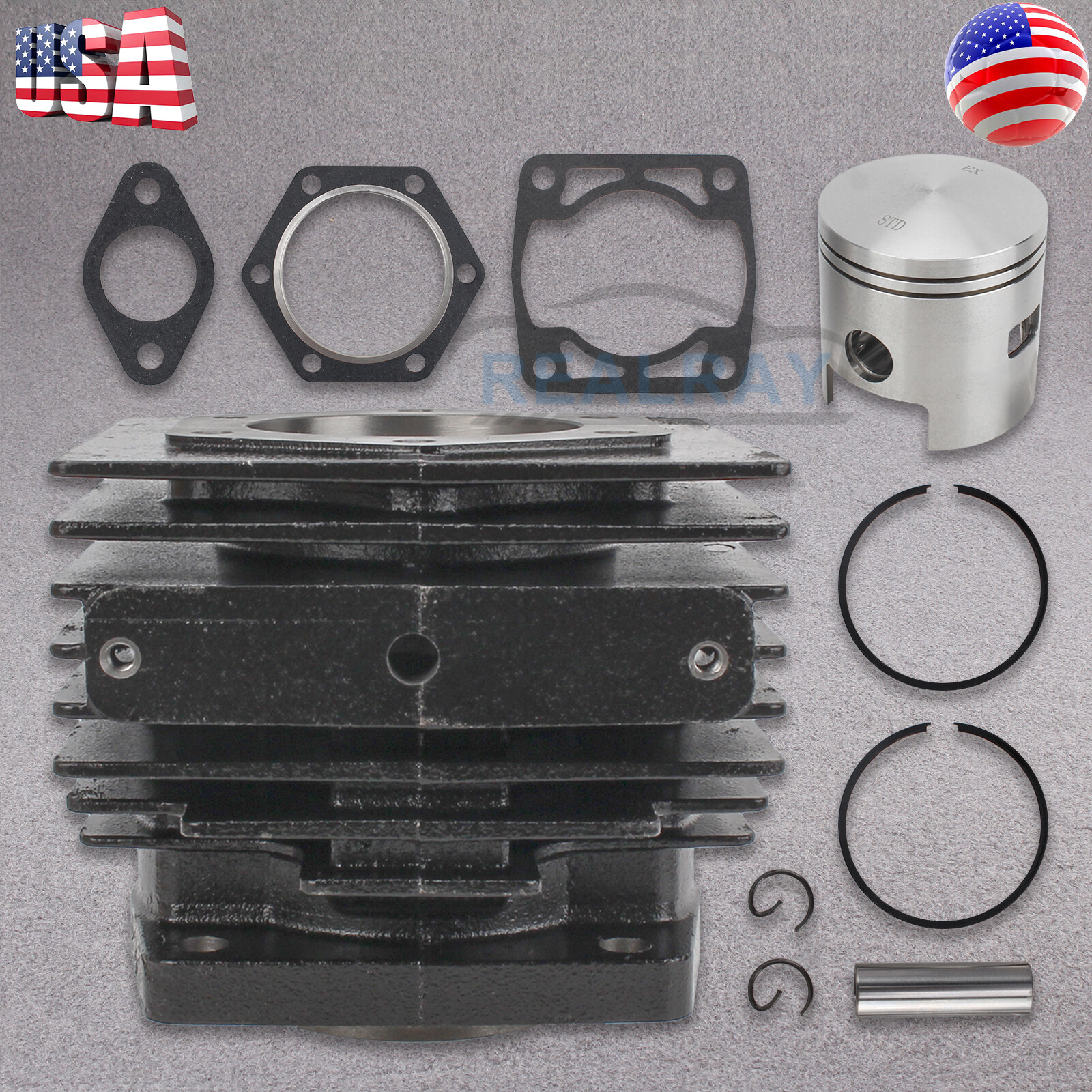 For 1976-1988 EZGO 2 Cycle Gas Golf Cart Top End Rebuild Kit Cylinder & Piston