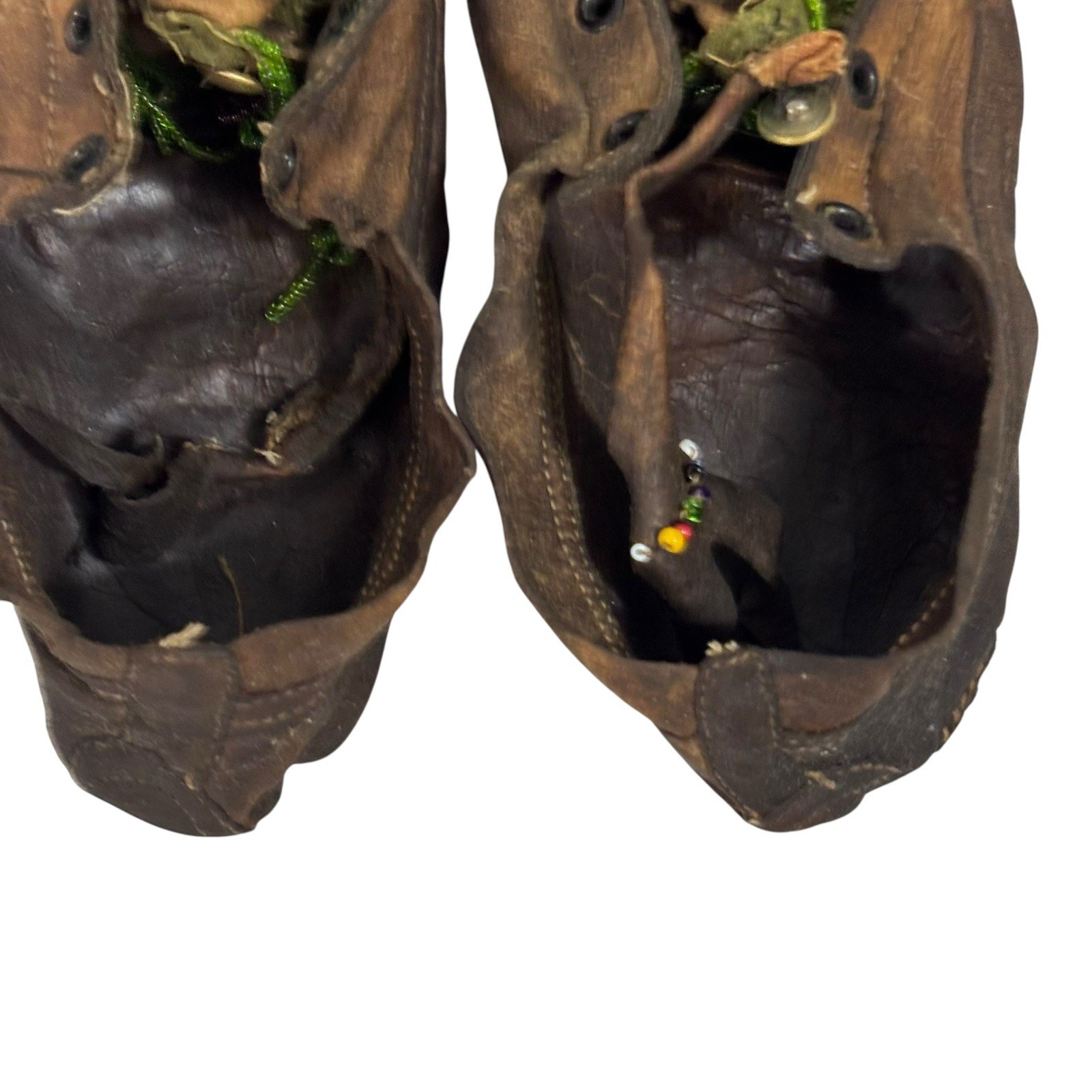 Old Antique Plains Native American Indian Beaded Moccasins Decorated Hide Shoes