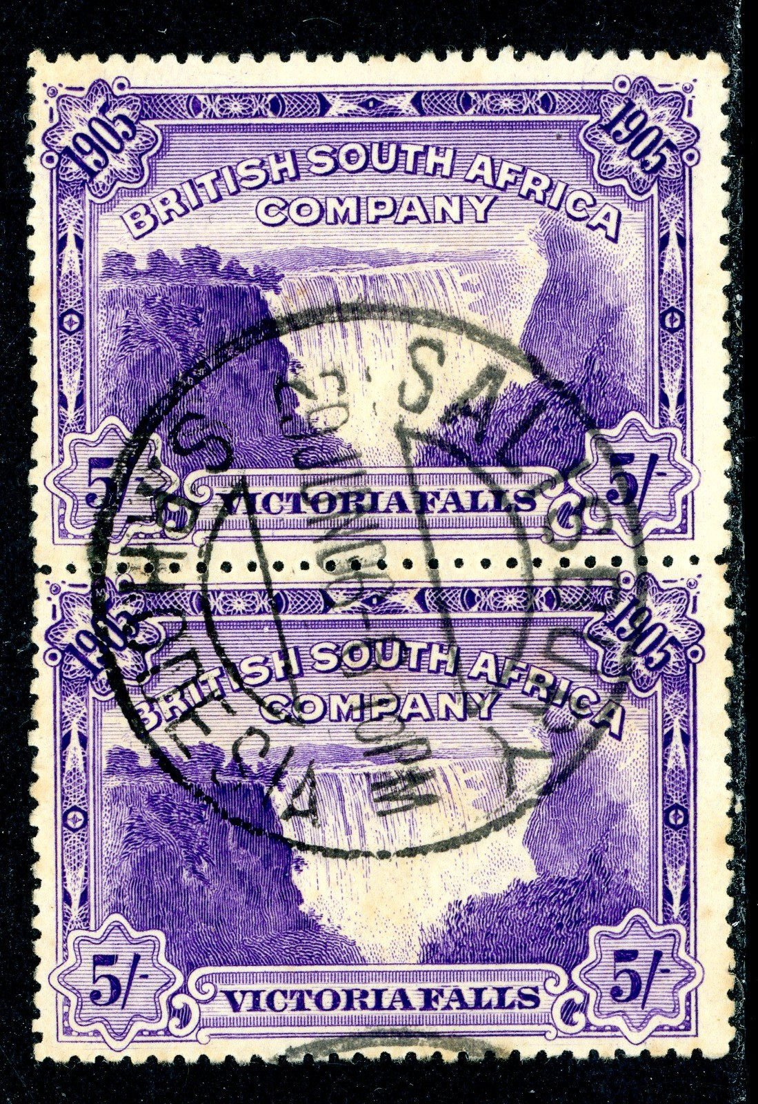 Rhodesia 1905 British QV 5' Violet Victoria Falls SG #99 VFU S571