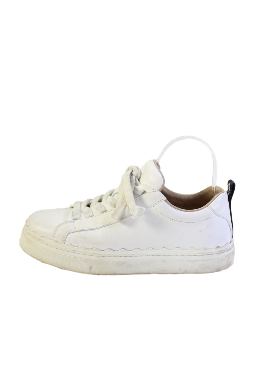 Chloe Womens Leather Low Top Athletic Sneakers Shoes White Size 8