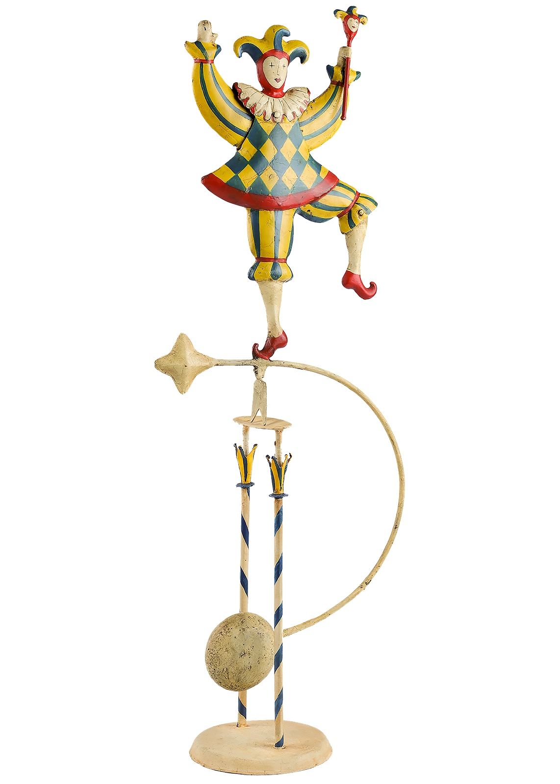 Medieval Jester Clown Sky Hook Teeter Totter 24" Tin Balance Folk Art Toy