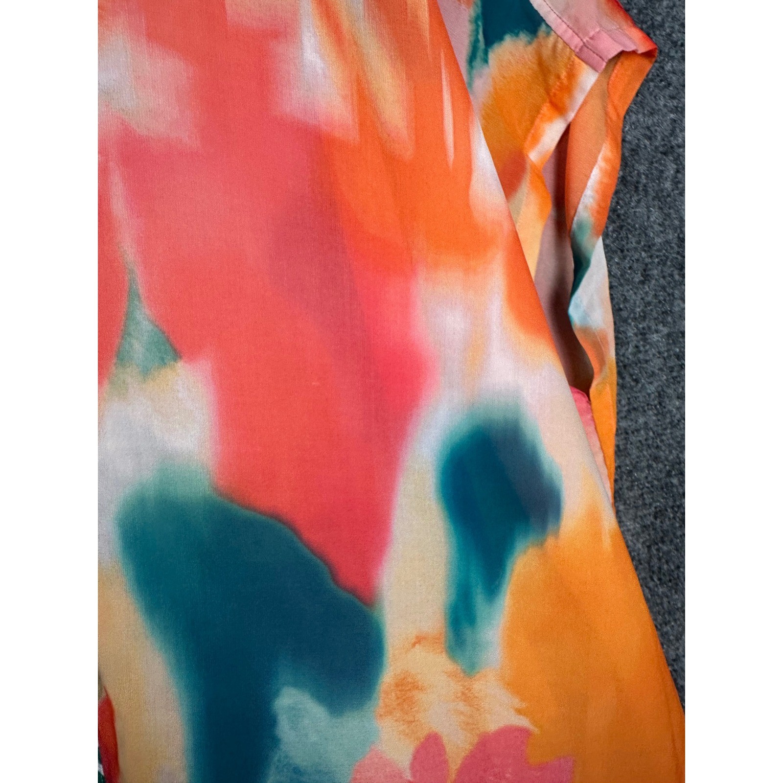 Chico's Kimono Wrap Womens L/XL Orange Pink Watercolor Abstract Boho Coverup