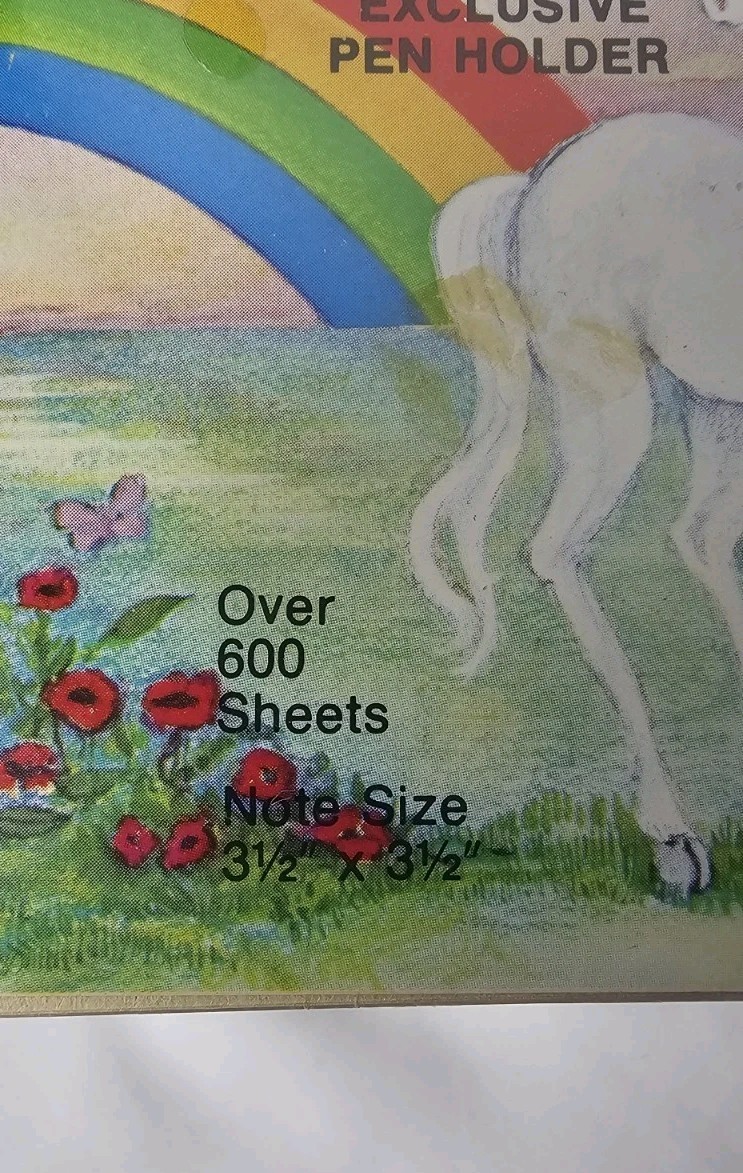 Vintage Memo Cube Stationary 3.5x35 Unicorn Rainbow USA Pen Holder