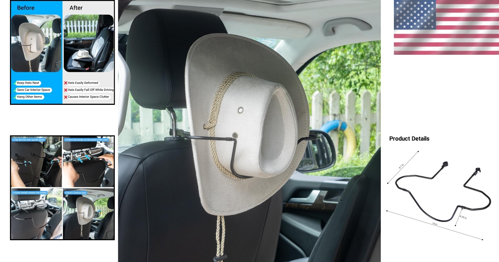 Yuoyar Cowboy Hat Holder for Truck SUV Car - Car hat Holder for Truck to Main...