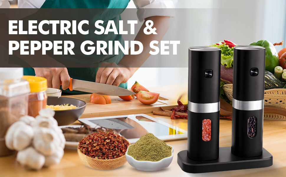 Electric Salt and Pepper Grinder Set with Rechargeable Base Mill-Adjustable