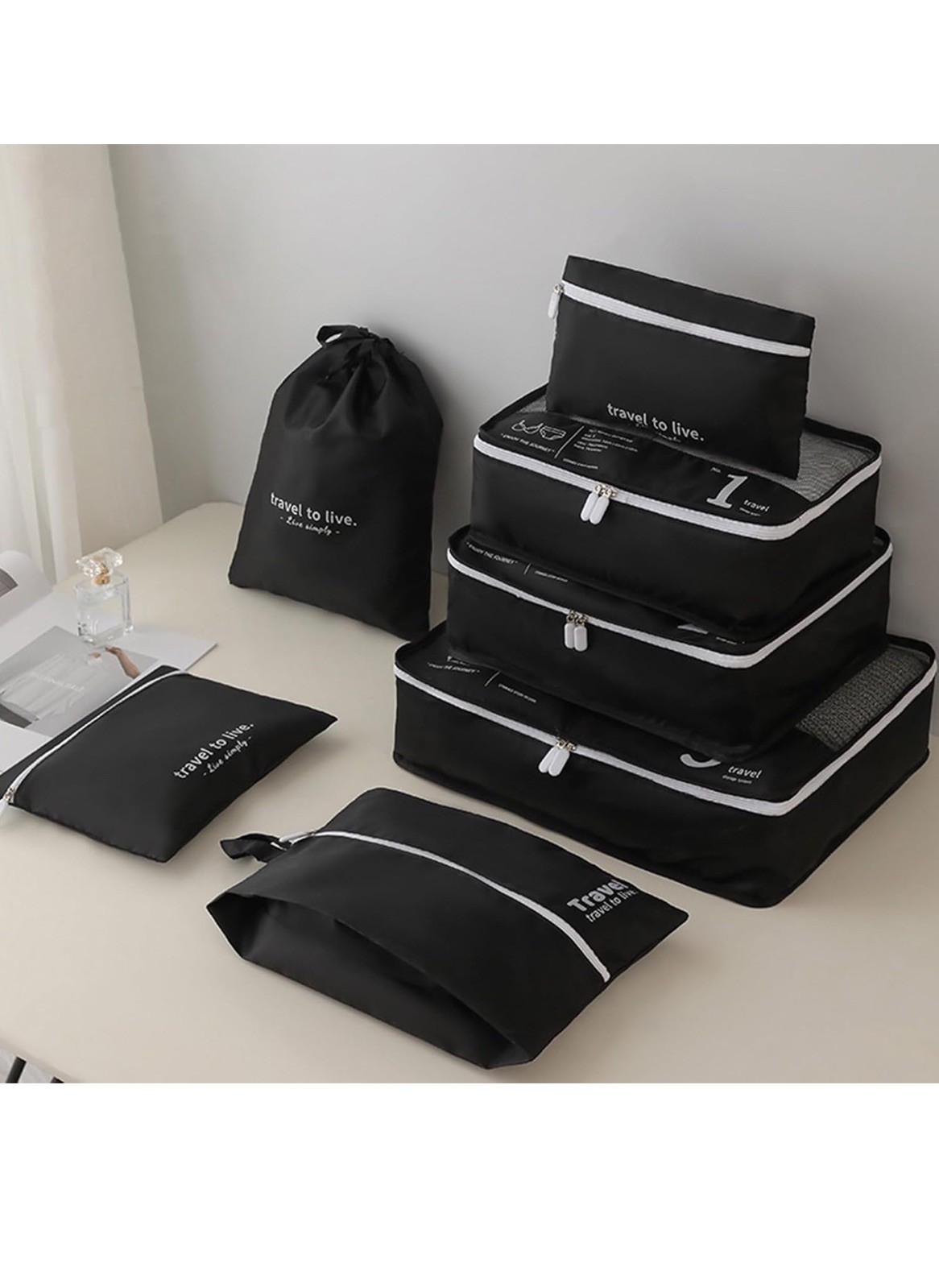 7pcs Travel Packing Cubes Set Organizer Bags for Luggage Clothes Shoes Toiletry