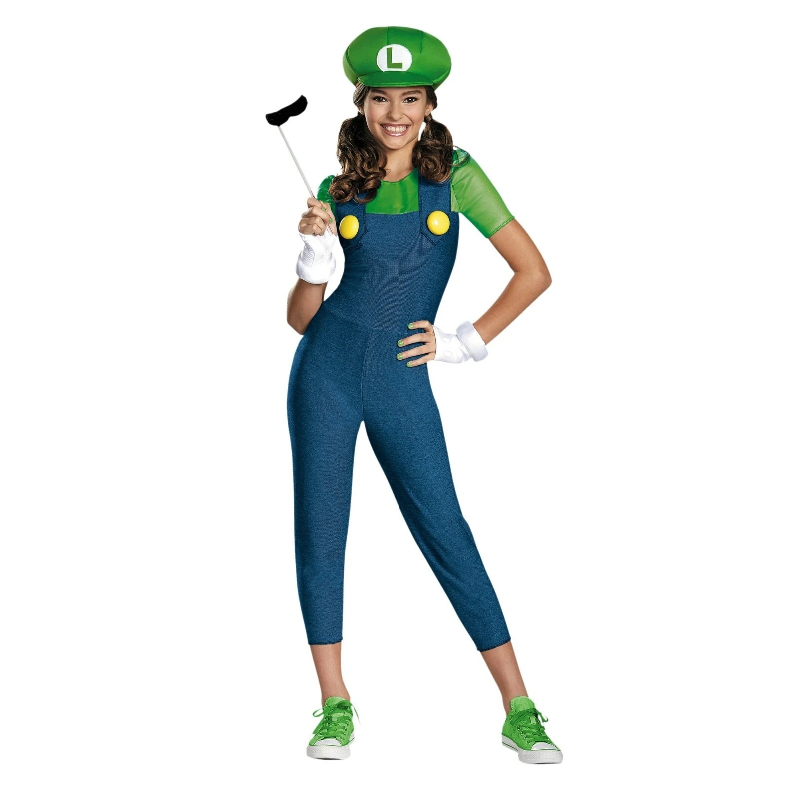Luigi Super Mario Girls 7-8 Costume Set Hat Gloves Jumpsuit