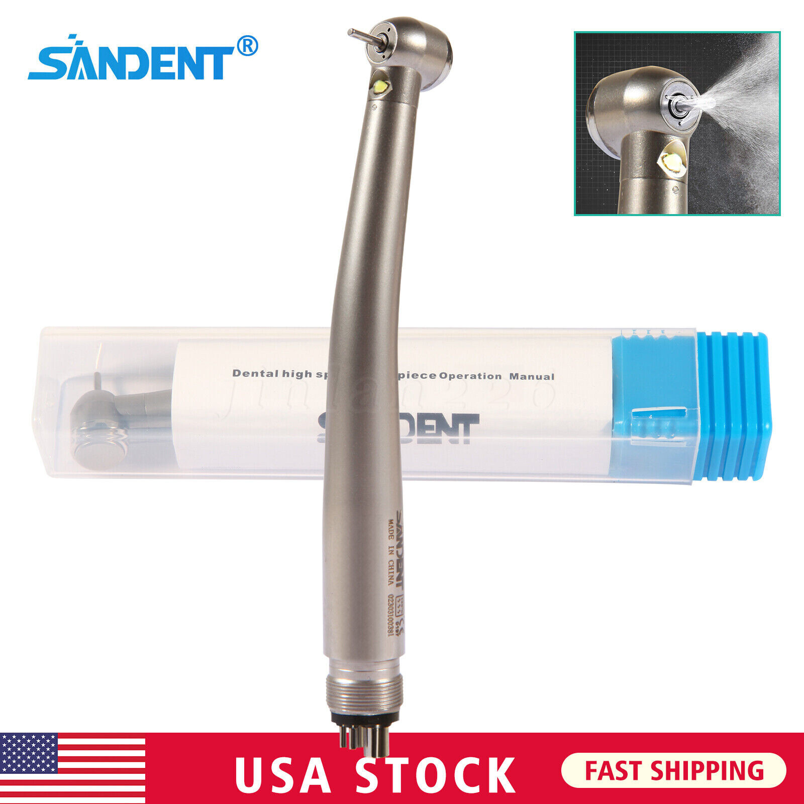 SANDENT Dental LED E-generator / No-LED High Speed Turbine Handpiece 2/4Hole USA