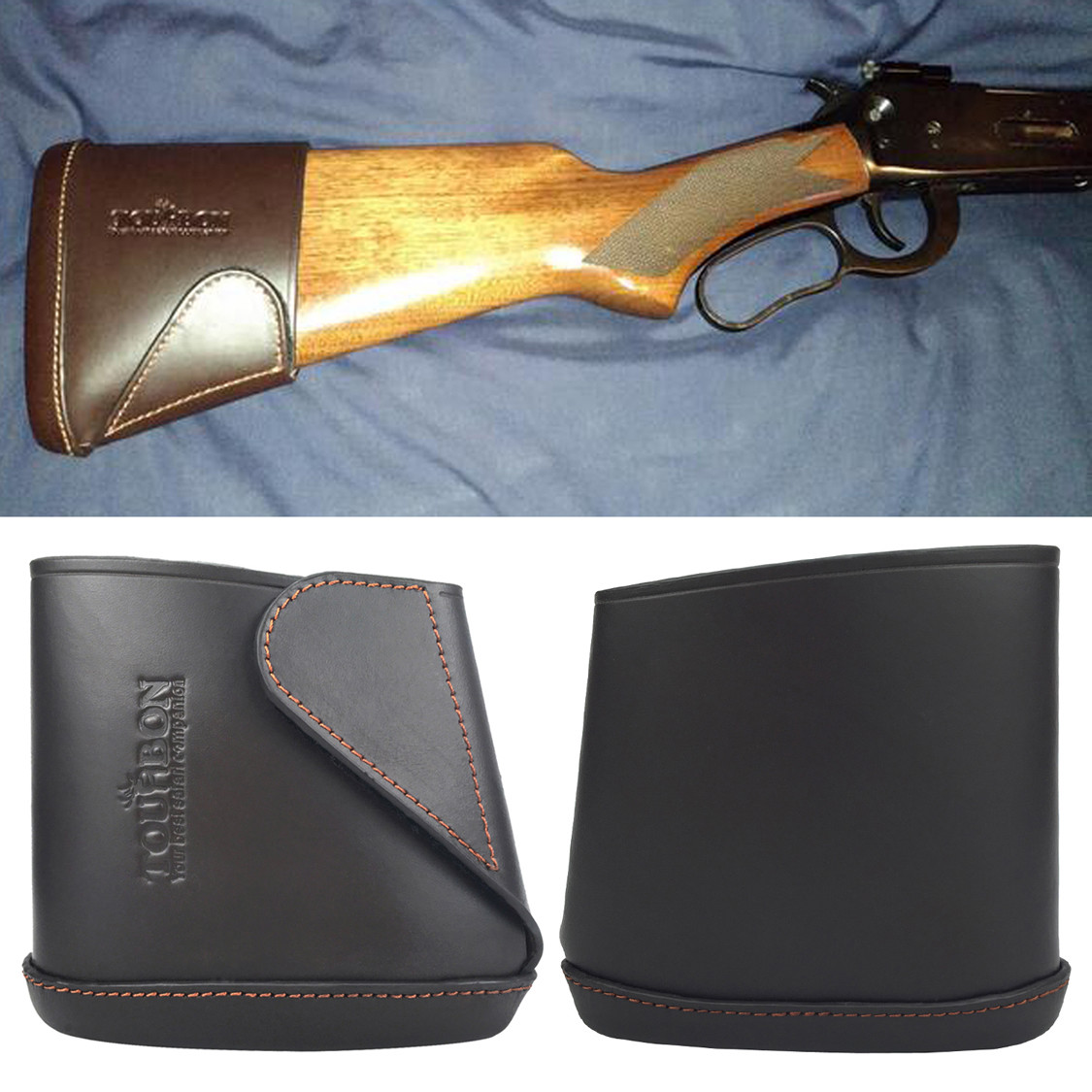 TOURBON Slip-on Buttstock Recoil Pad Full Leather Rifle Shotgun Stock Holder