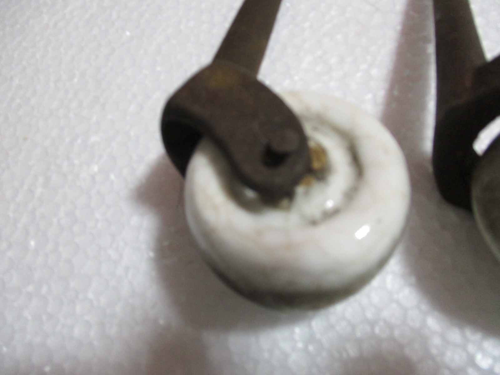 5 LARGE Antique Furniture Porcelain Caster Wheels Steel Pins NON MATCHING!!!