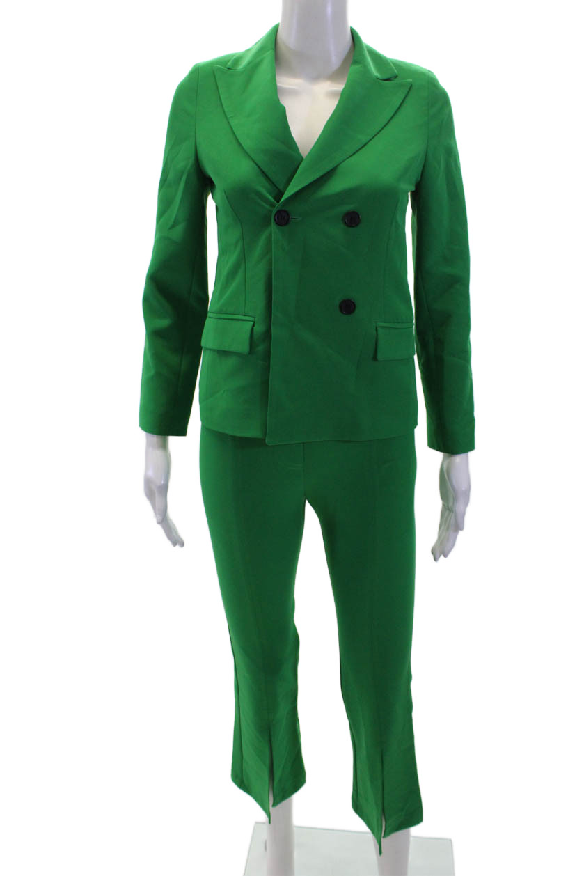 MSGM Kids Childrens Girls Double Breasted High Rise Pant Suit Green Size 10/12