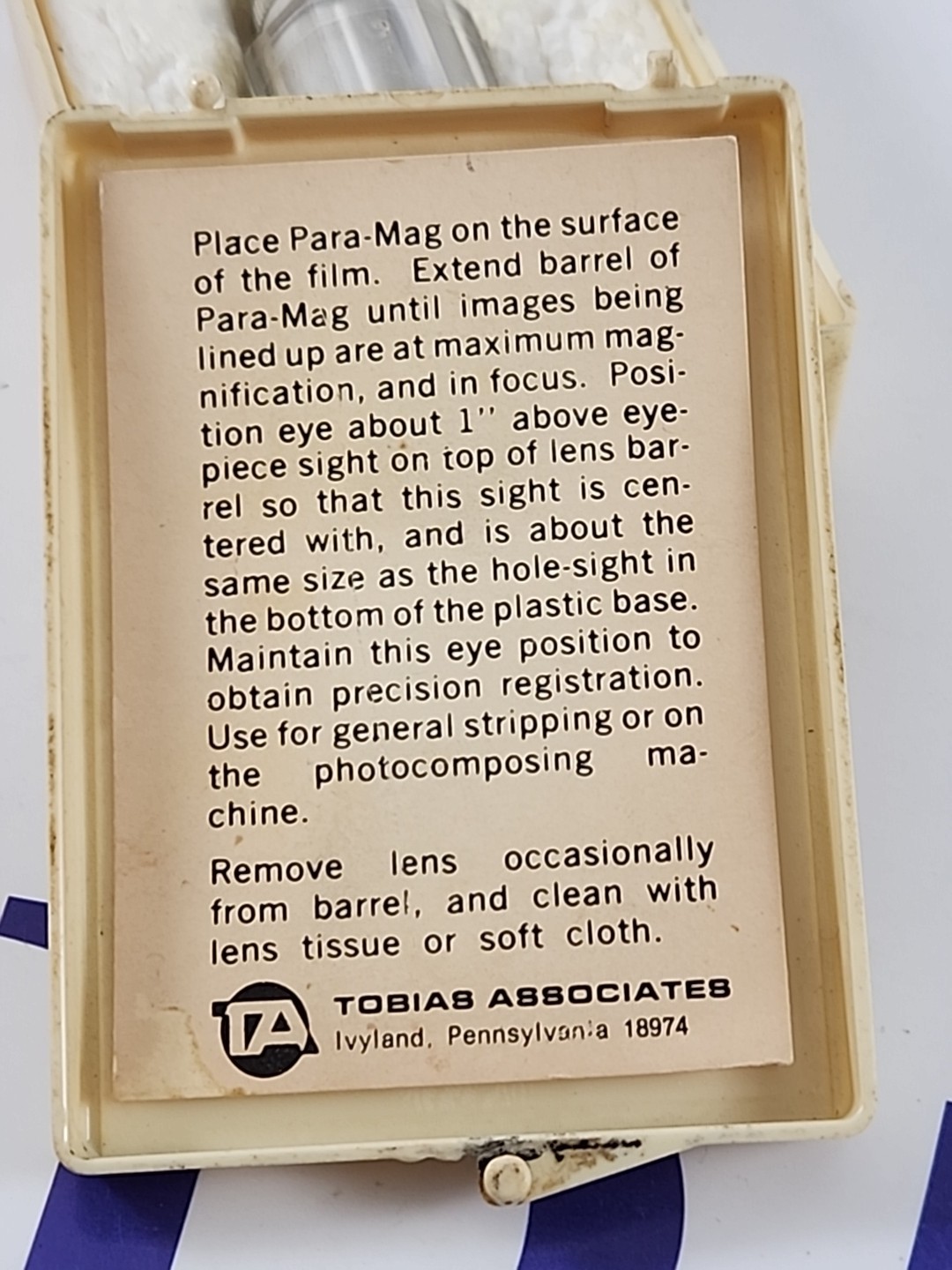 Vintage Tobias Assoc. Para Mag (10) Printing Loop Magnifier