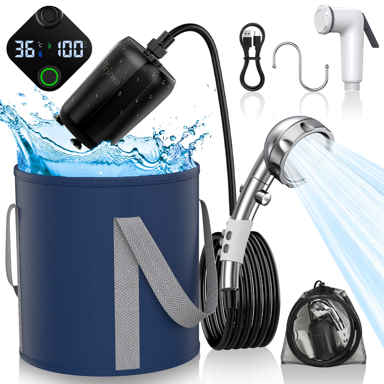 9000mAh Portable Shower Pump for Camping Hiking Beach Pet Bath Garden