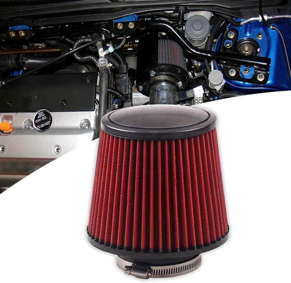 3" 76mm High Flow Inlet Cleaner Dry Filter Cold Air Intake Cone Replacement Red