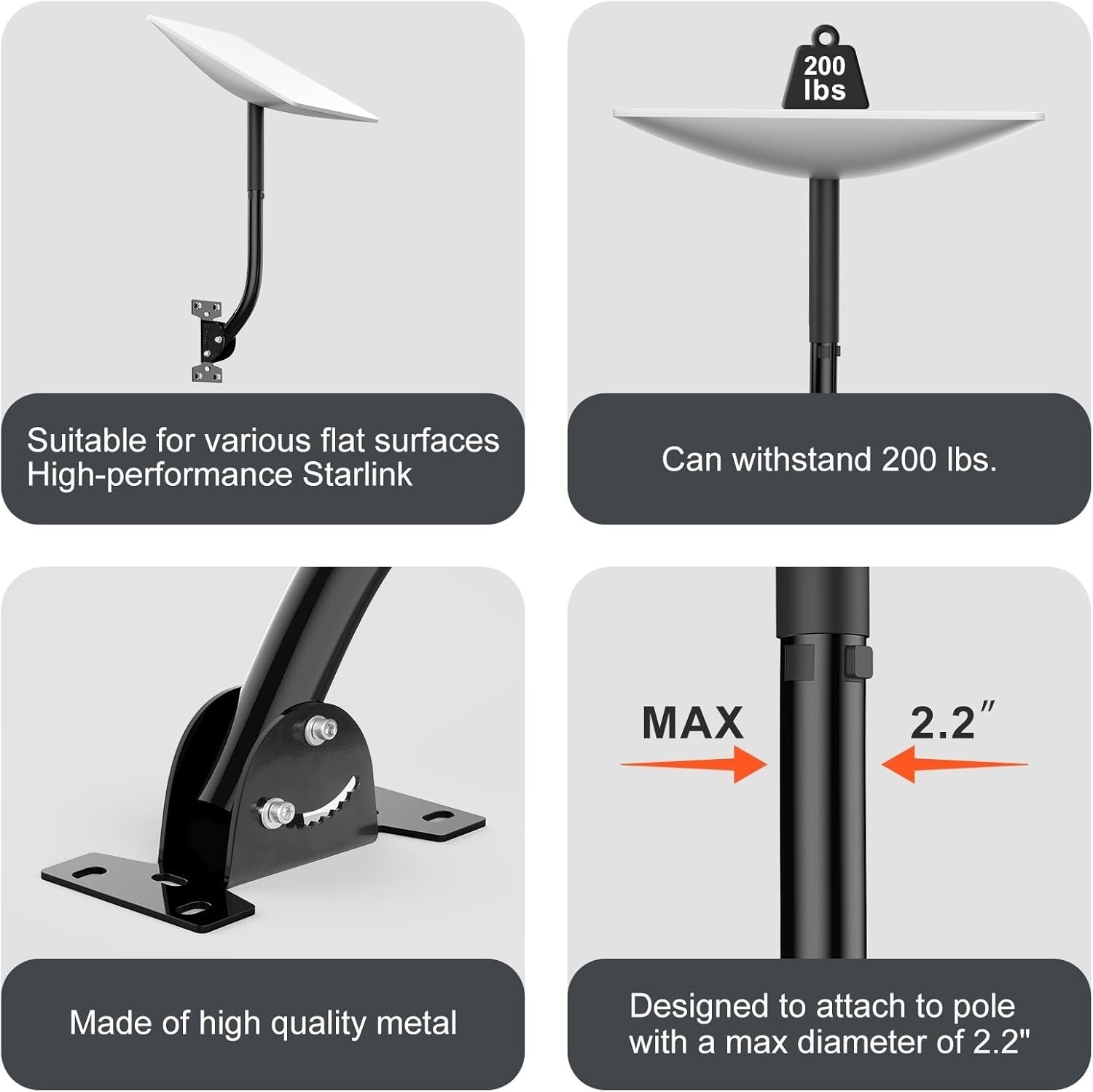 Starlink Gen 3Heavy Duty Mounting Kit 180 Adjustable Pole Mount for Internet Kit