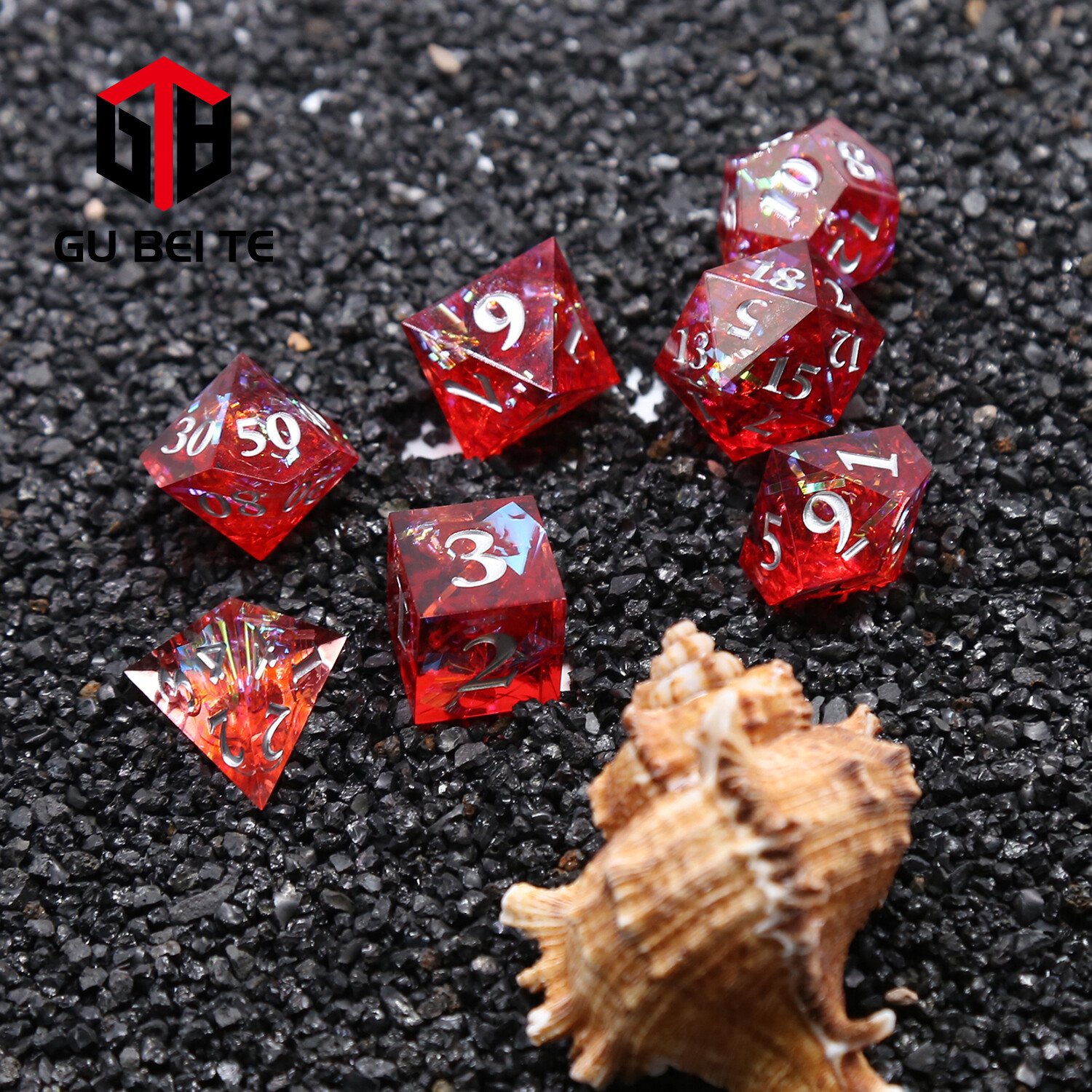 7Pcs DND Dice Set Resin Red Polyhedral Dice D4 D6 D8 D10 D10 D10 D% for Rpg D&D