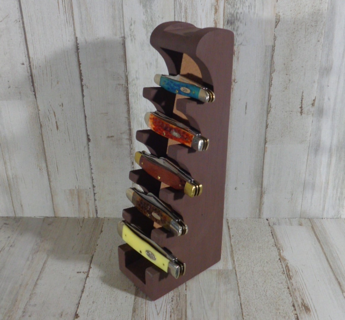 Knife Display Stand For Regular Size Pocket Knives Hand Crafted Brown Camel Felt
