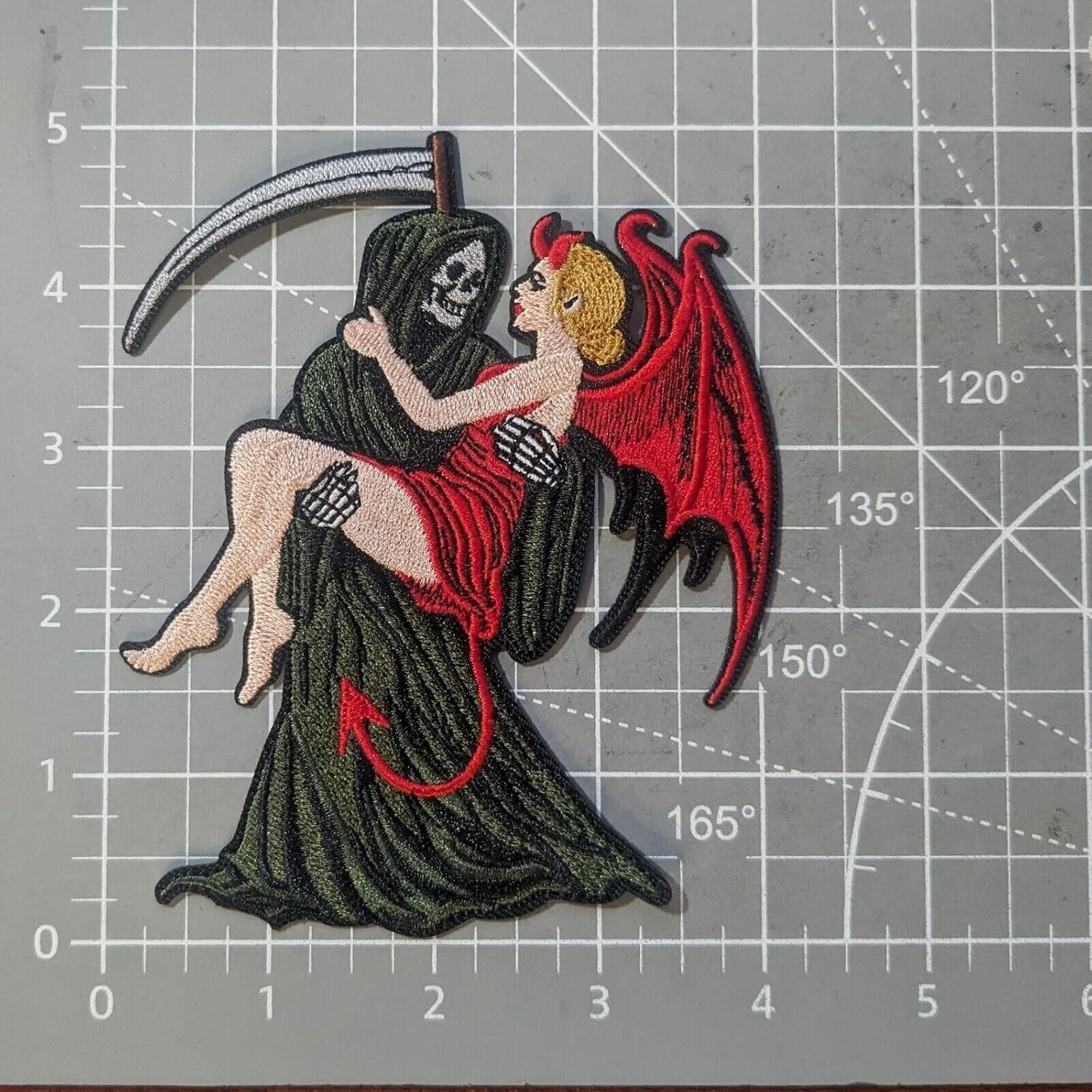 Grim Reaper She Devil Patch Goth Punk Biker Horror Embroidered Iron On 5x4"