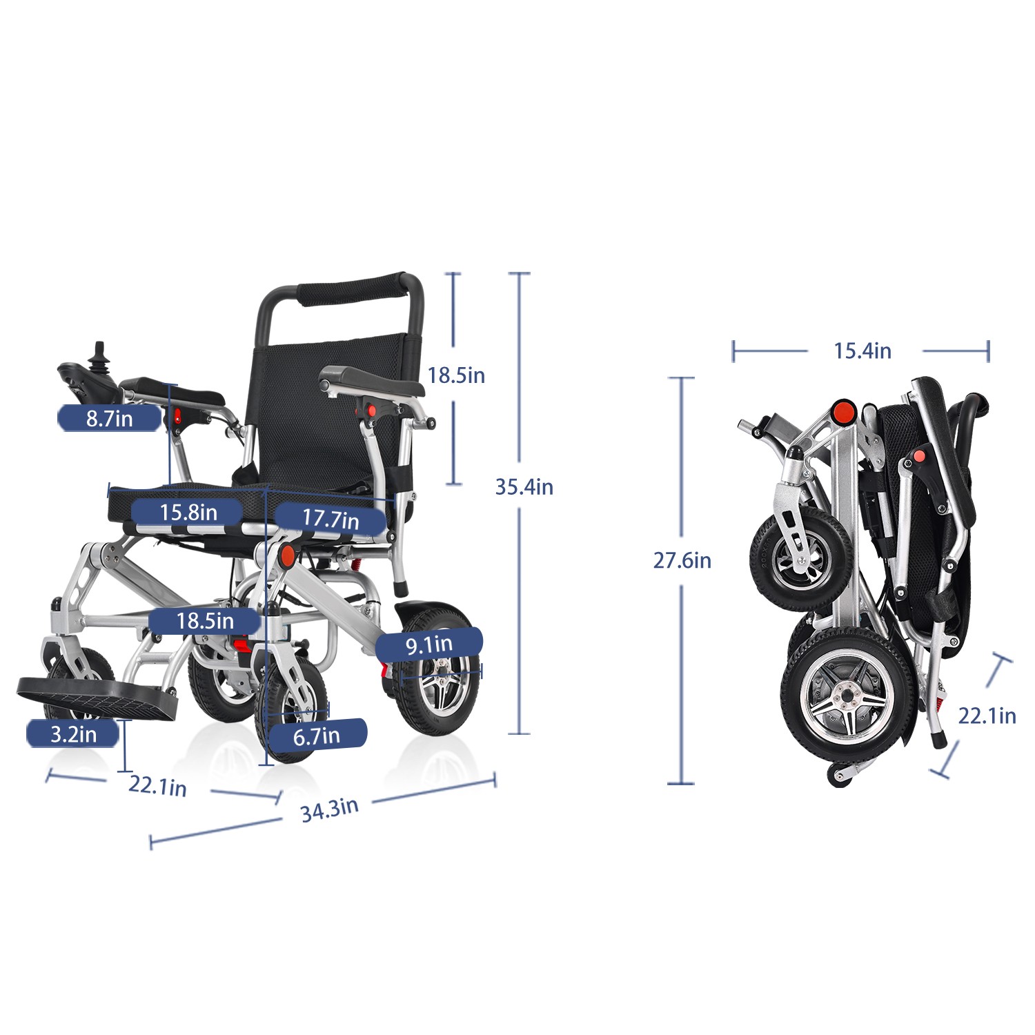 Foldable Electric Power Wheelchair 500W 12Ah Lithium Battery Portable Travel
