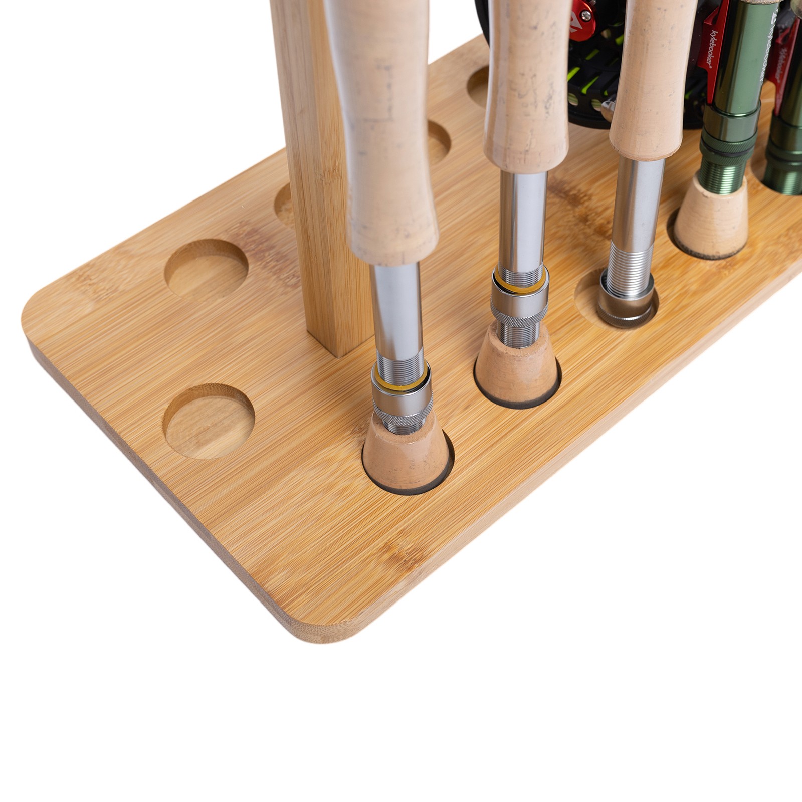 Fishing Rod Holders for Garage Wood Pole Rack Floor Stand Holds up to 14 Rods