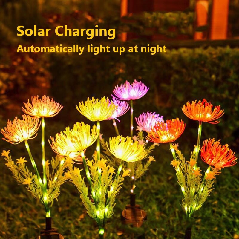 Solar Garden Lights Flower Outdoor Waterproof LED Flower Stake Lamp Yard Red